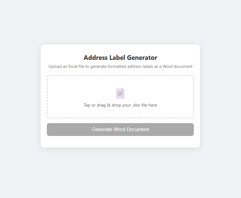 Address Labels Generator - Web app converting Excel to printable Word labels